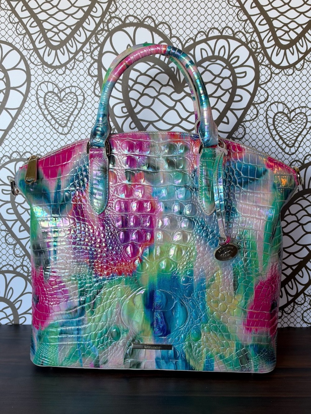 FIRM $ Brahmin Large Duxbury Melbourne IMPRESSION WATERCOLOR Satchel NWT - Picture 5 of 14